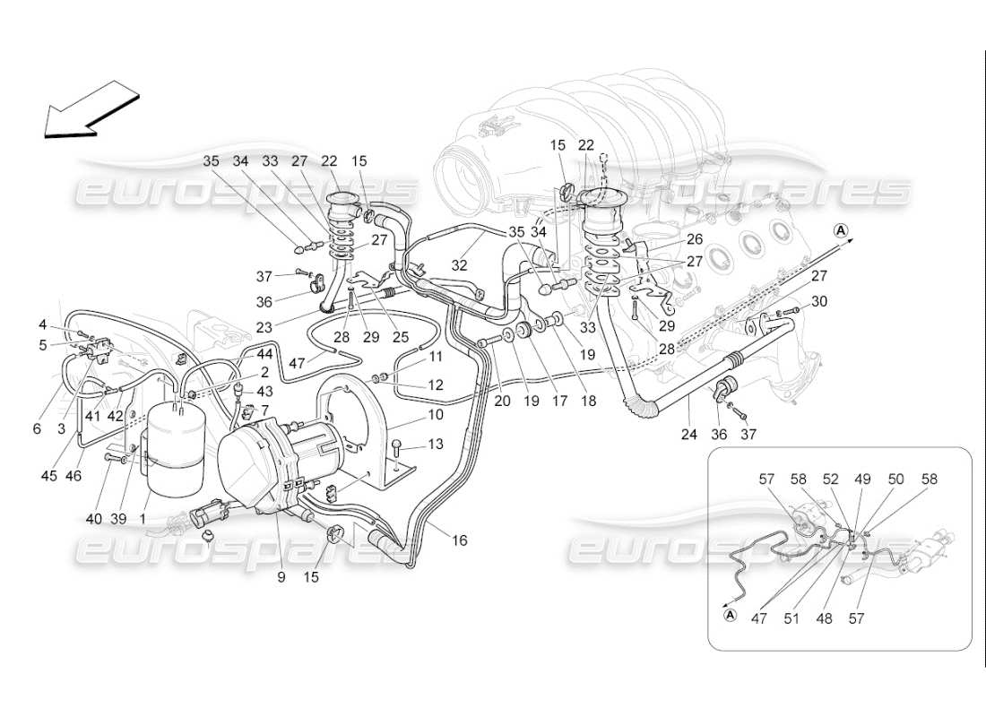 Maserati QTP. (2010) 4.7 auto zusätzliches Luftsystem Teildiagramm
