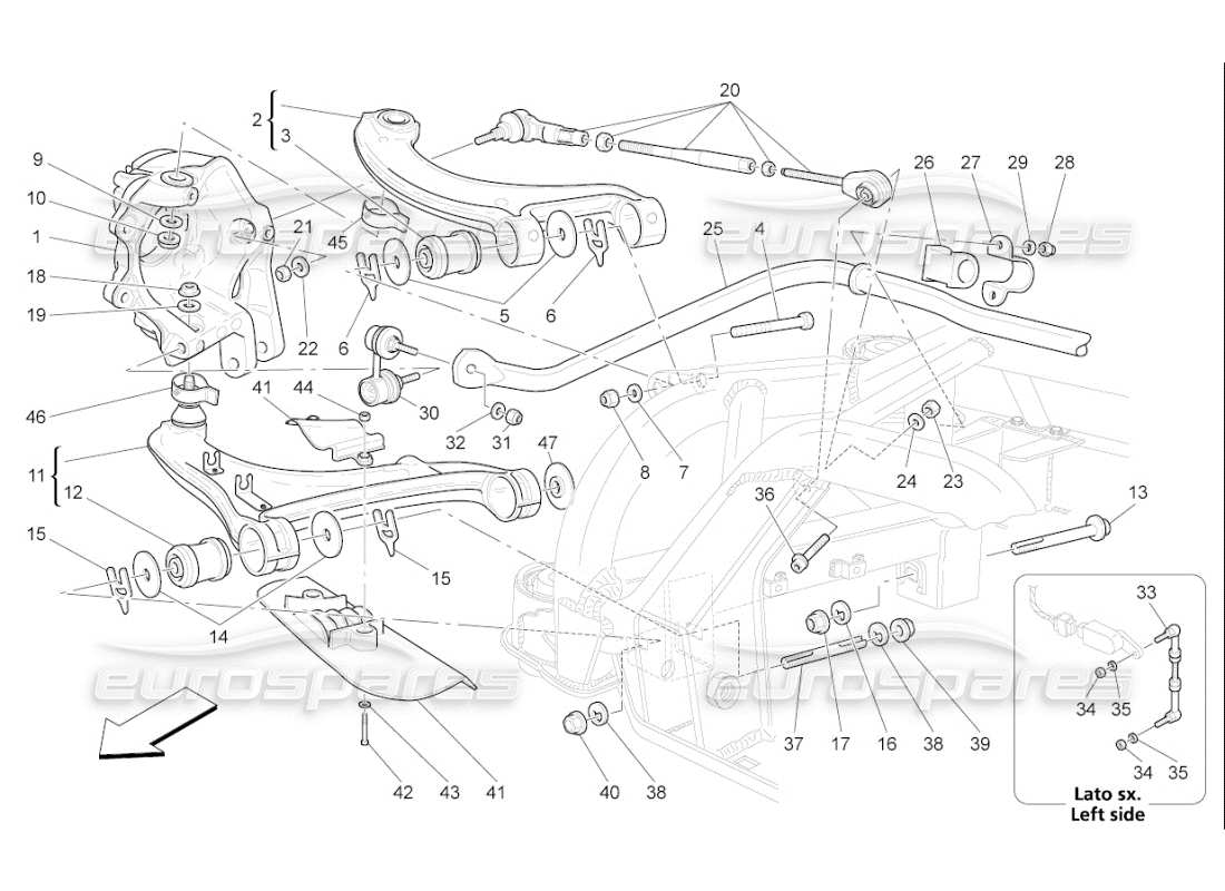 Maserati QTP. (2010) 4.7 auto Hinterradaufhängung Teildiagramm