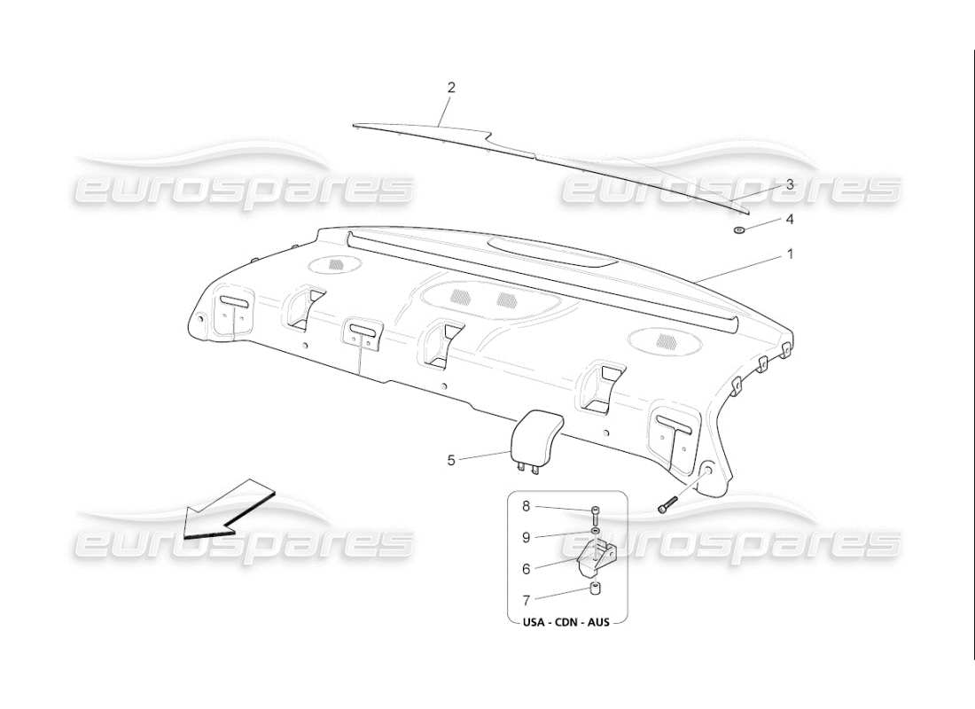 Maserati QTP. (2010) 4.7 auto HINTERE Hutablage Teildiagramm