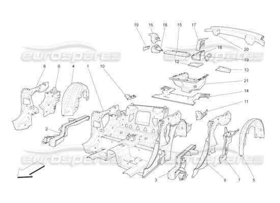 a part diagram from the Maserati GranCabrio (2010) 4.7 parts catalogue