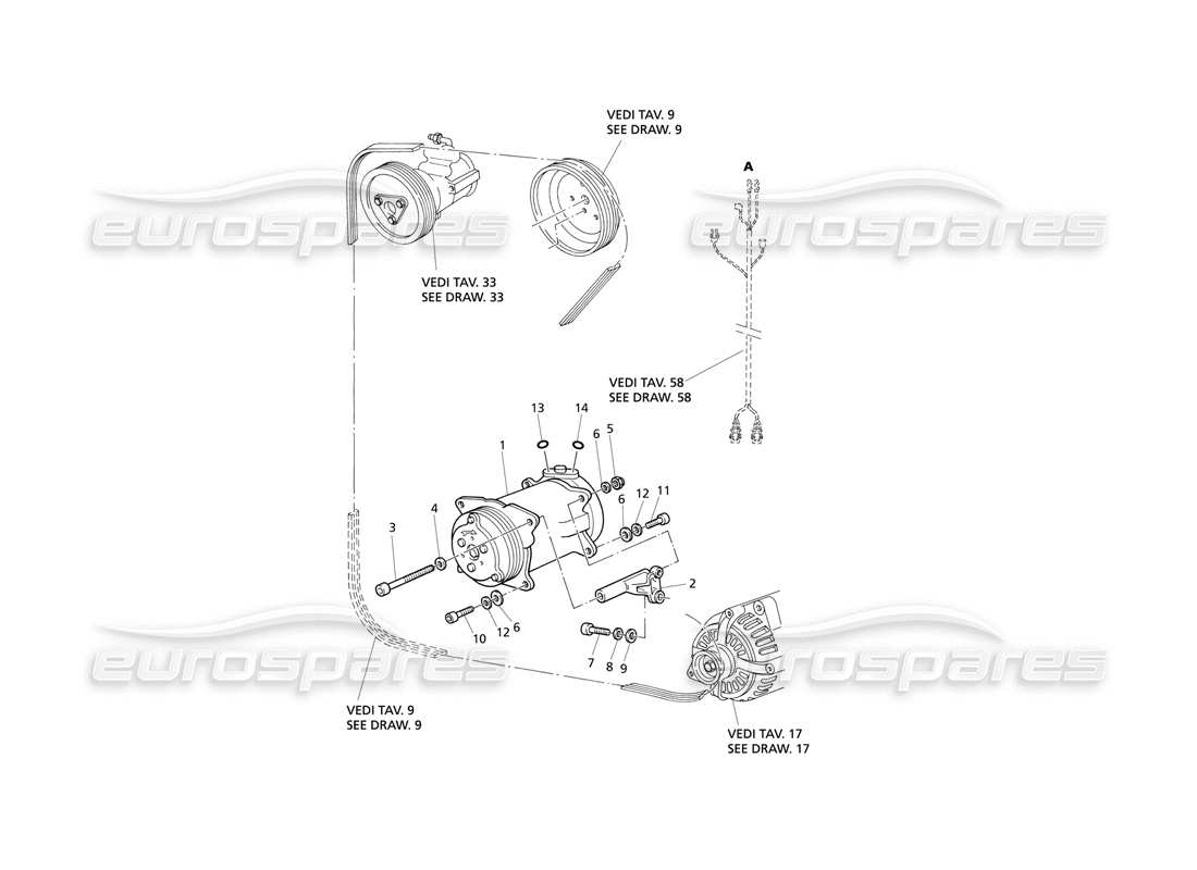 Maserati QTP V8 Evoluzione Luftkompressor und Halterung Teilediagramm