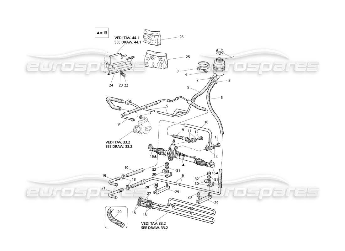 Maserati QTP V8 Evoluzione Teilediagramm des Servolenkungssystems (Rechtsantrieb).