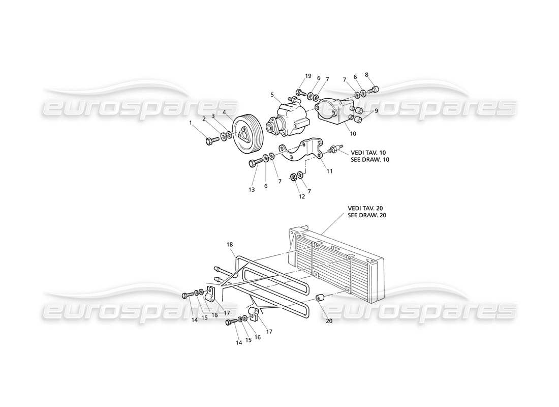 Maserati QTP V8 Evoluzione Servolenkungspumpen und Ölkühler Teilediagramm