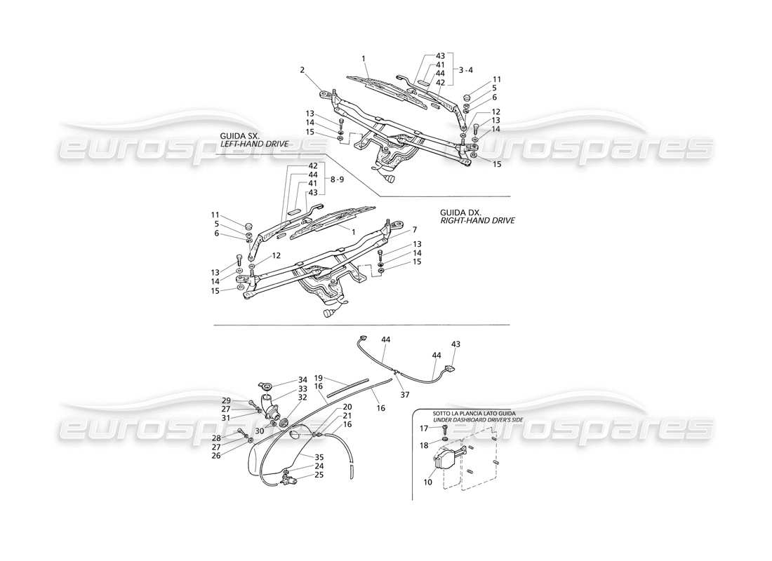 Maserati QTP V8 Evoluzione Scheibenwischer und Scheibe Teilediagramm