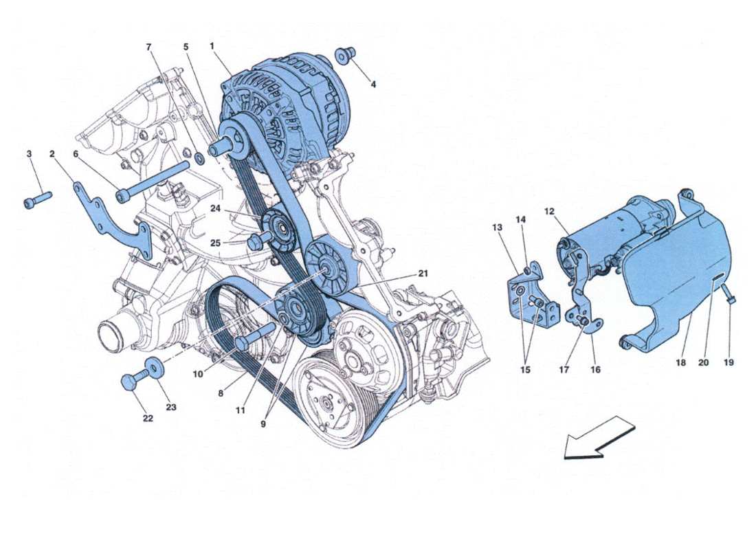 Ferrari 458 Challenge Stromgenerator – Anlasser Teilediagramm