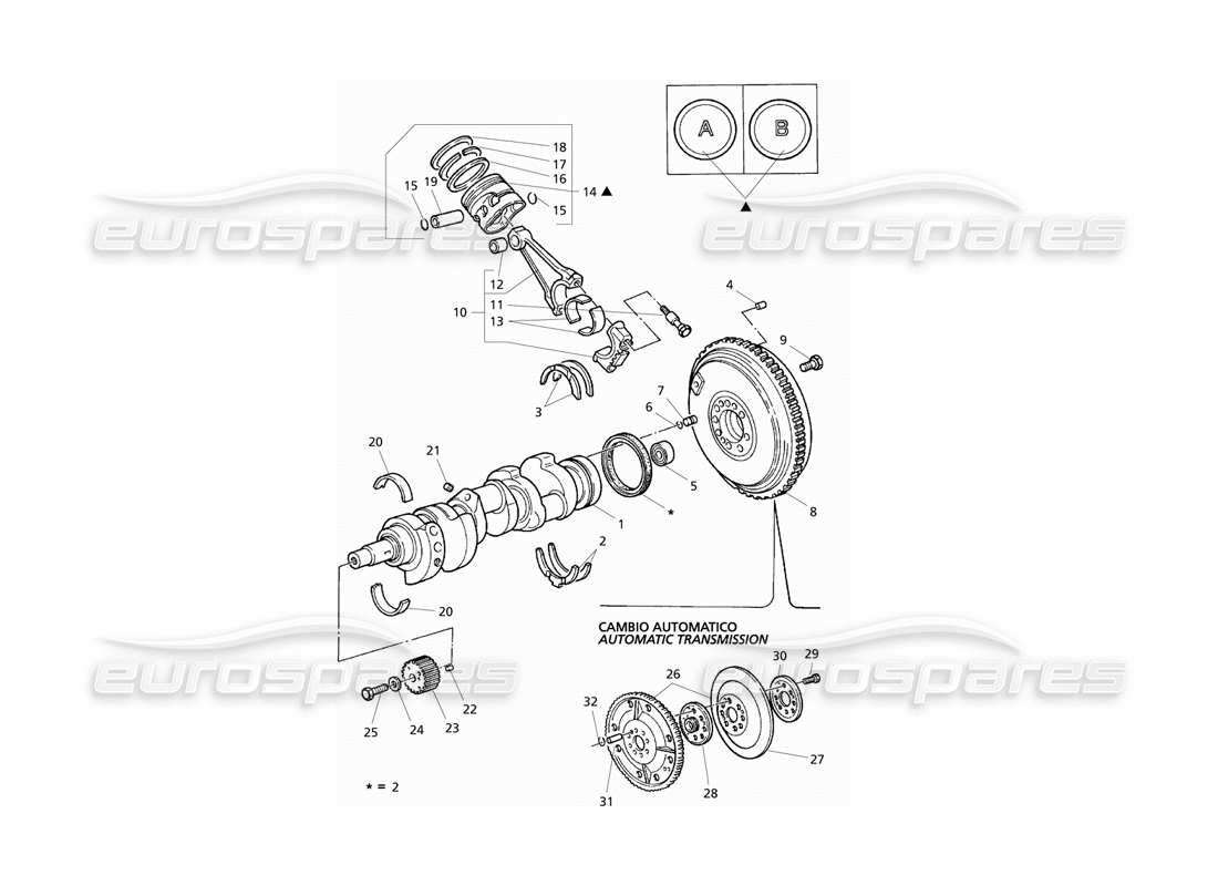 Maserati QTP V6 Evoluzione Crankshaft, Pistons, Conrods & Flywheel Teilediagramm
