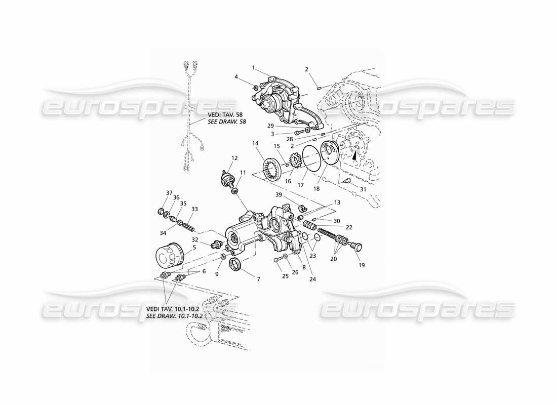 Maserati QTP V6 Evoluzione Ölpumpe und Wasserpumpe Teildiagramm