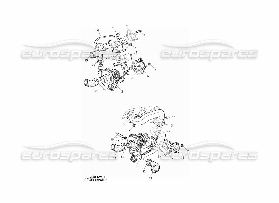 Maserati QTP V6 Evoluzione Turbogebläse und Abgaskrümmer Teildiagramm