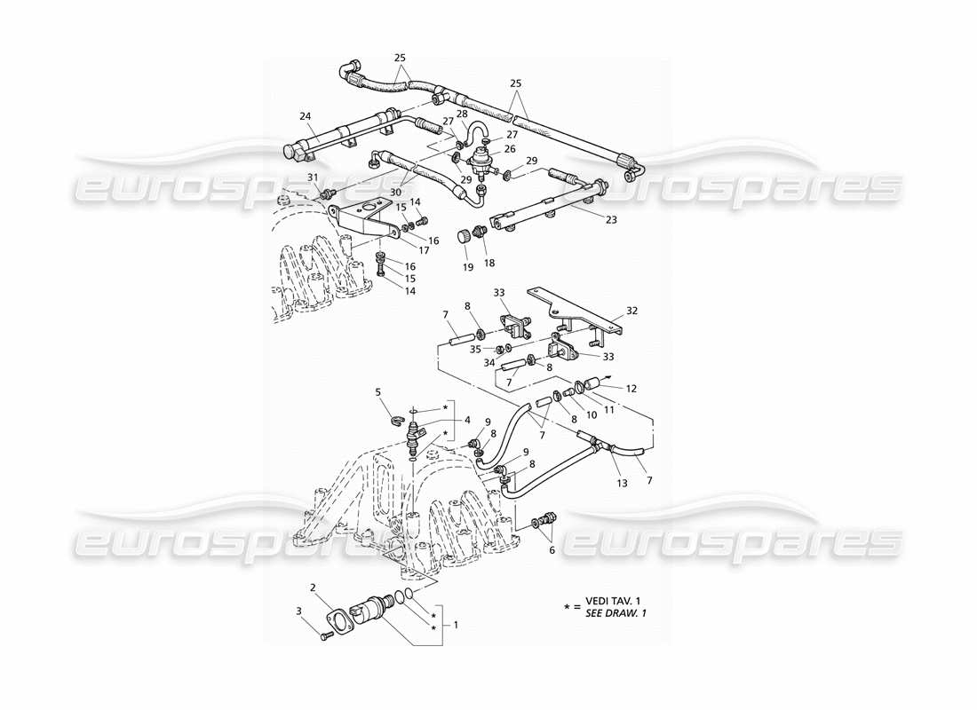 Maserati QTP V6 Evoluzione Ansaugkrümmer und Einspritzsystem Teildiagramm