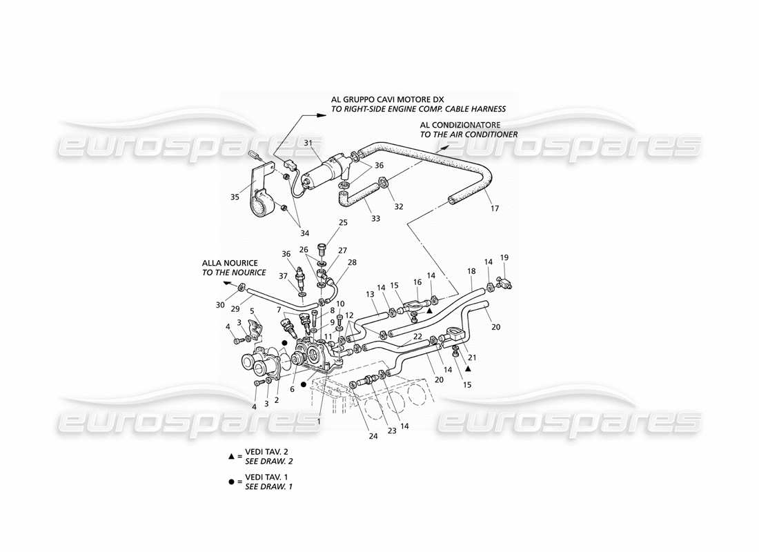 Maserati QTP V6 Evoluzione Motorkühlung, Kabinenheizung Teilediagramm