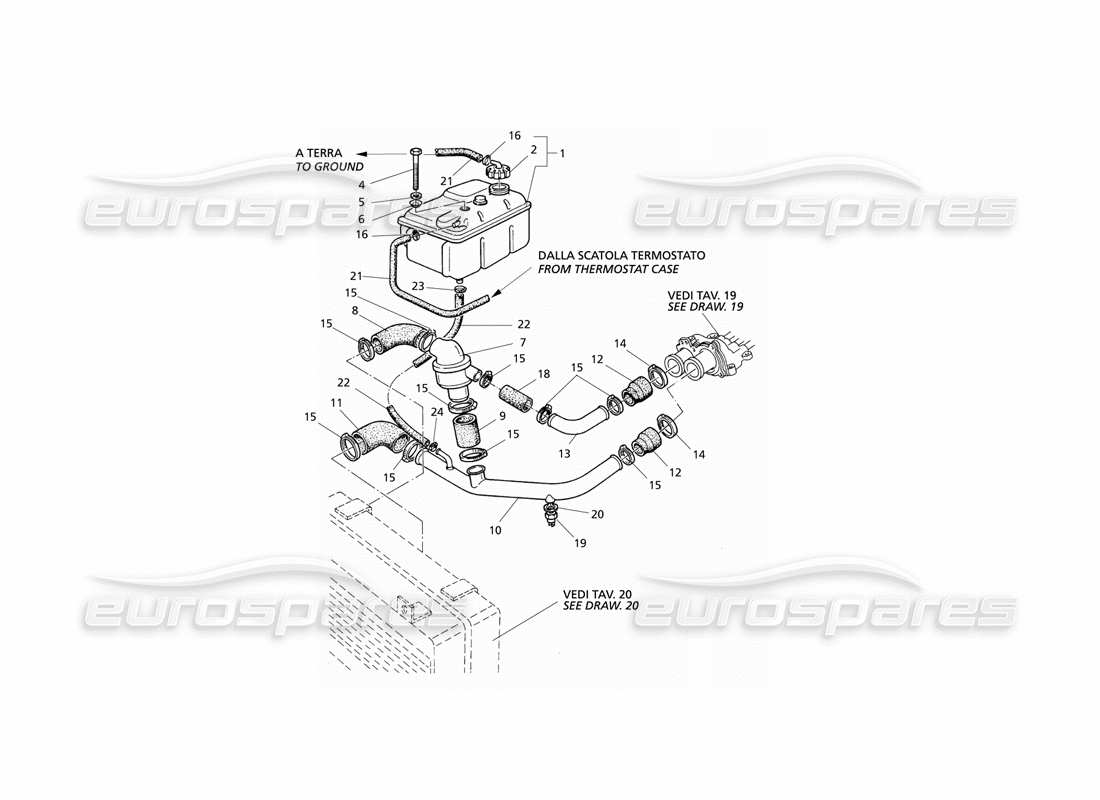 Maserati QTP V6 Evoluzione Motorkühlsystem und Thermostat Teildiagramm