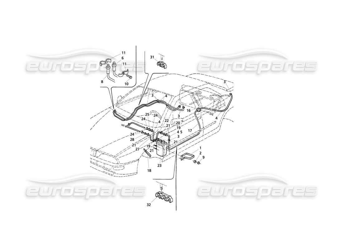 Maserati QTP V6 Evoluzione Verdunstung. Dampfrückgewinnungssystem und Kraftstoffleitungen Teildiagramm