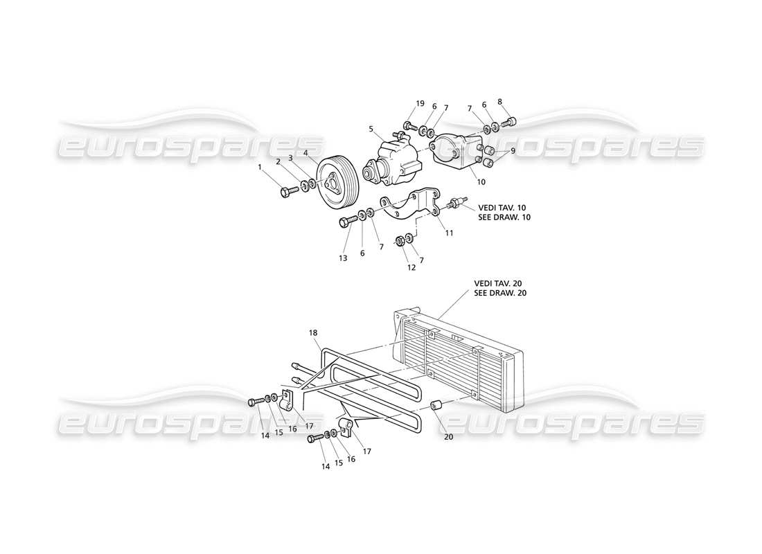 Maserati QTP V6 Evoluzione Servolenkungspumpe und Ölkühler Teildiagramm