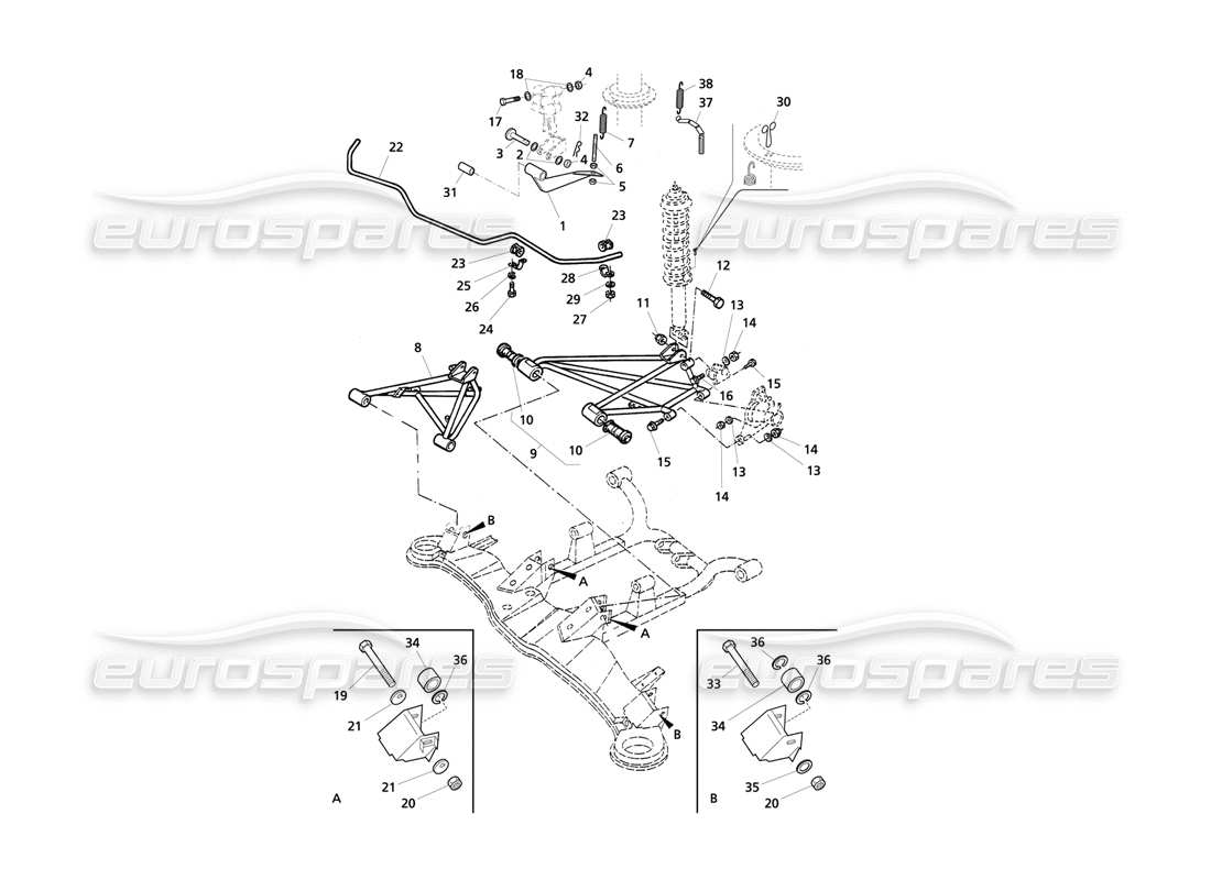 Maserati QTP V6 Evoluzione Hinterradaufhängung und Stabilisator Teildiagramm