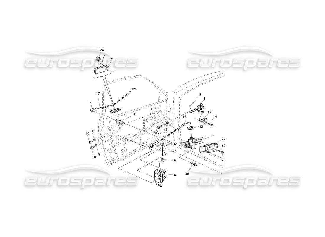 Maserati QTP V6 Evoluzione Vordertüren: Scharniere und innere Bedienelemente Teildiagramm