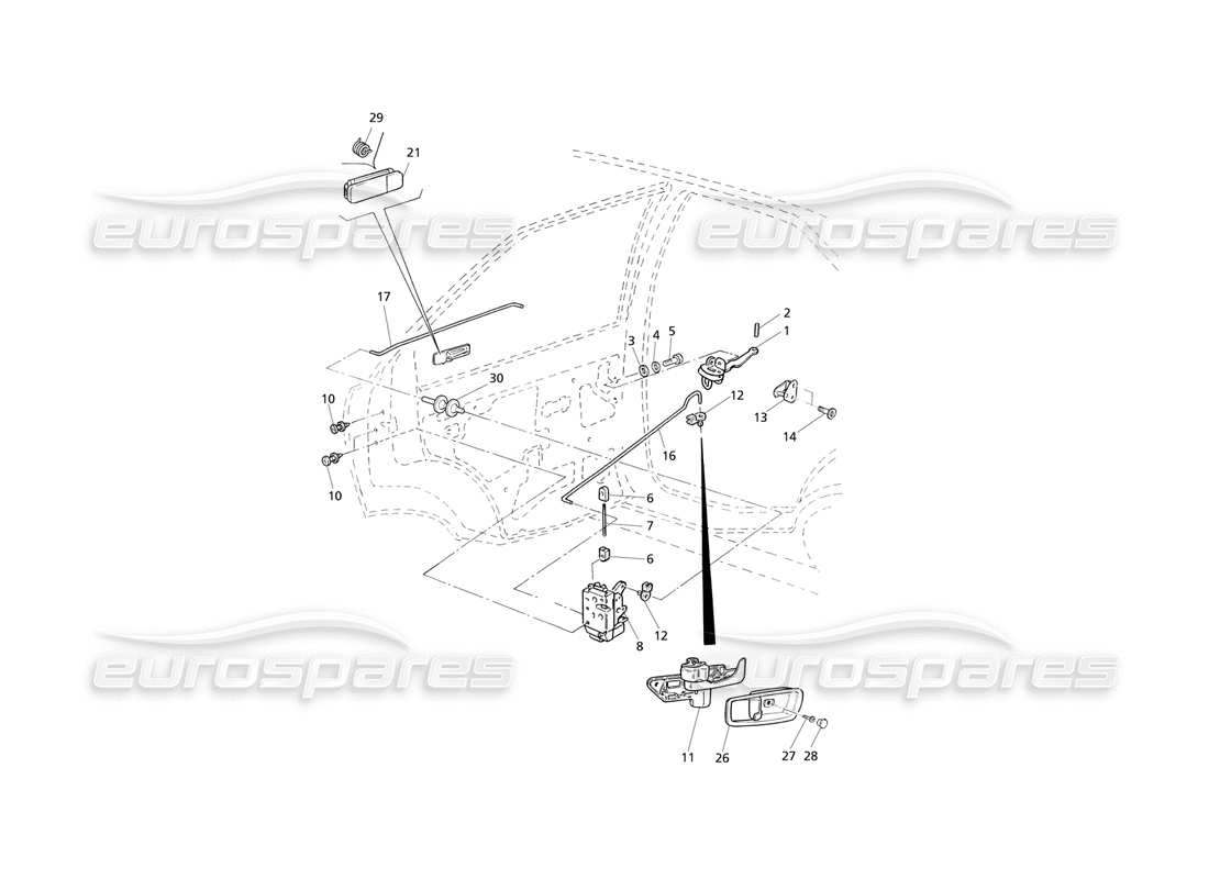 Maserati QTP V6 Evoluzione Hintere Türen: Scharniere und innere Bedienelemente Teildiagramm