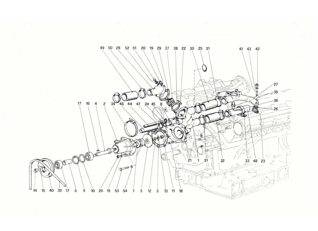 Ferrari 208 GTB GTS Wasserpumpe und Rohrleitungen Teildiagramm