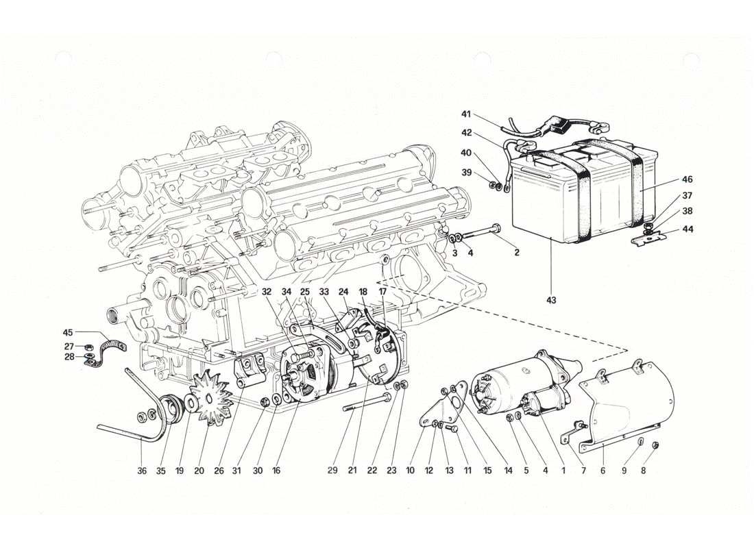 Ferrari 208 GTB GTS Elektrisches Erzeugungssystem Teildiagramm