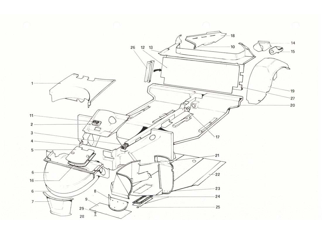 Ferrari 208 GTB GTS Körperschale – innere Elemente Teildiagramm