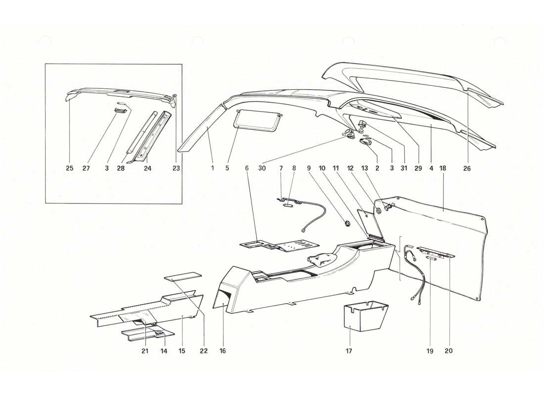 Ferrari 208 GTB GTS Tunnel und Dach Teildiagramm