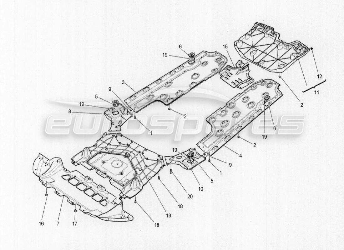 Maserati QTP. V8 3.8 530bhp Auto 2015 Unterboden- und Unterbodenschutz Teilediagramm