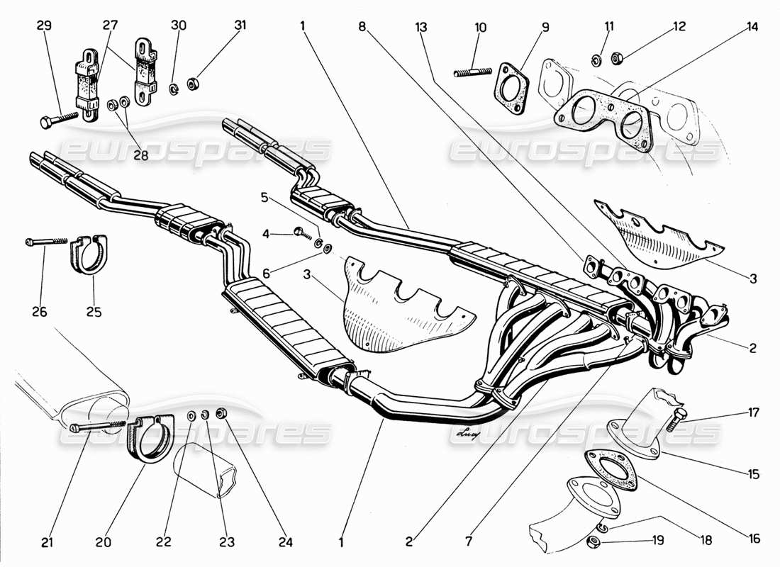 Ferrari 330 GT 2+2 Exhaust Manifolds, Silencers & Extensions Teilediagramm