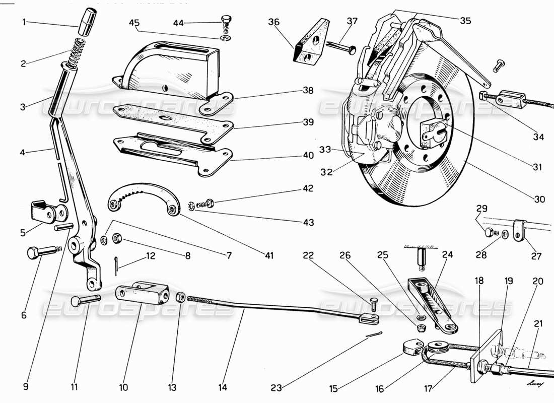 Ferrari 330 GT 2+2 Hinterradbremsen und Handbremse Teilediagramm
