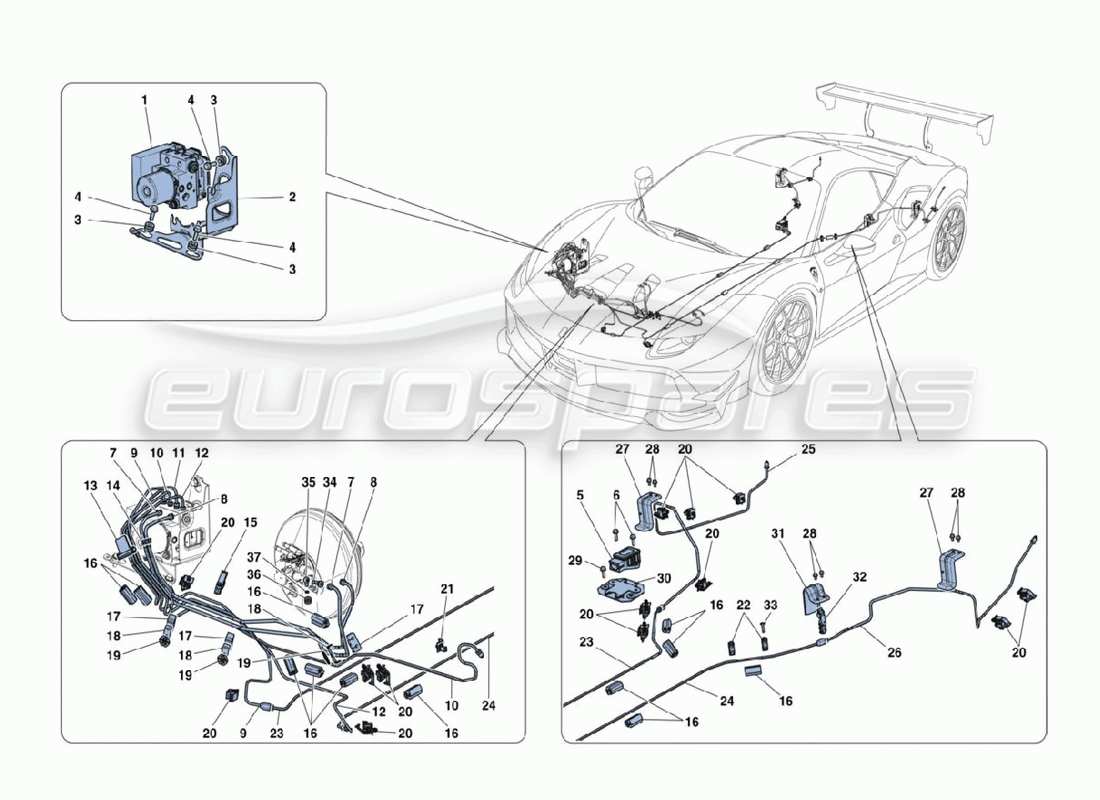 Ferrari 488 Challenge Bremsleitungen Teilediagramm