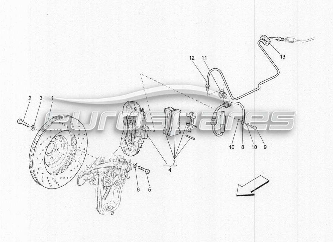 Maserati GranCabrio MC Centenario Vorderes Bremssystem Teilediagramm