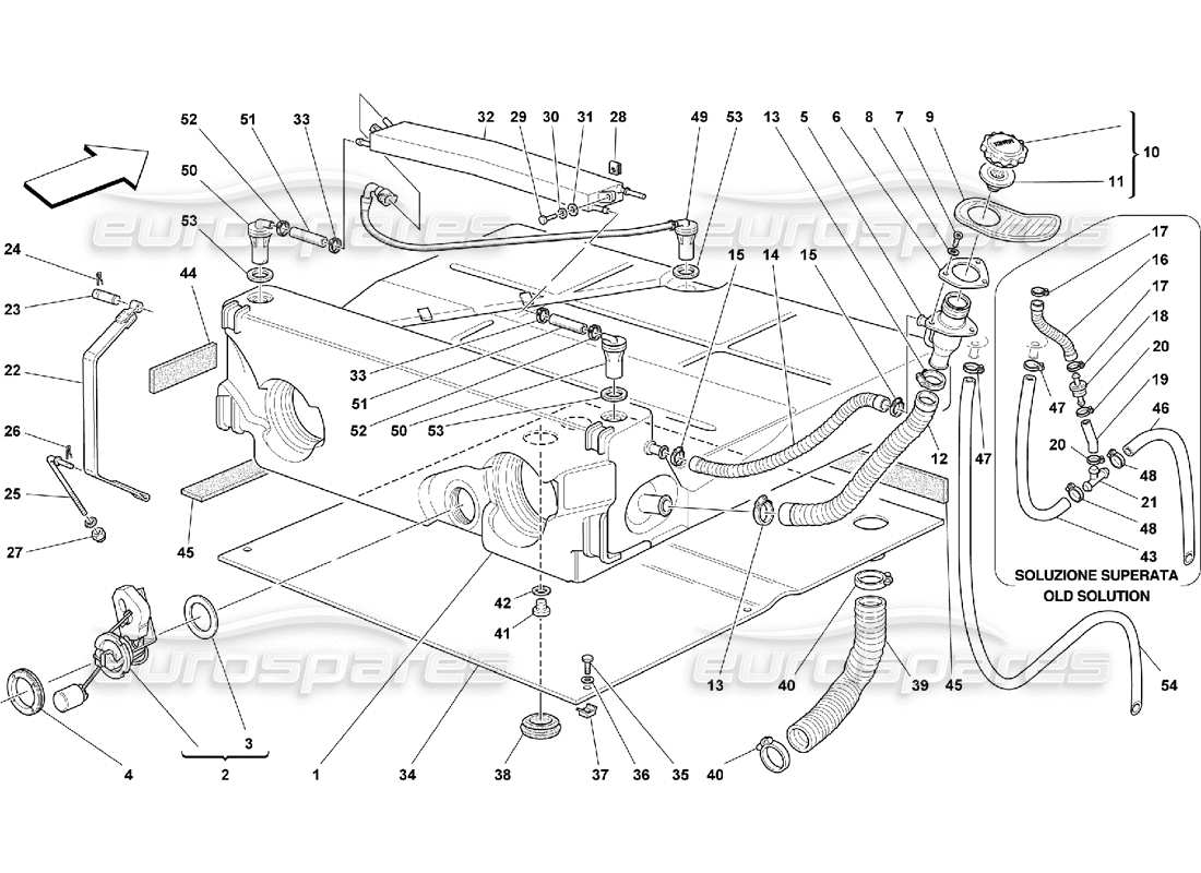 Ferrari 550 Maranello Kraftstofftank – nicht für USA MY 99, USA MY 2000, CDN MY 99 und CDN MY 2000 Teildiagramm