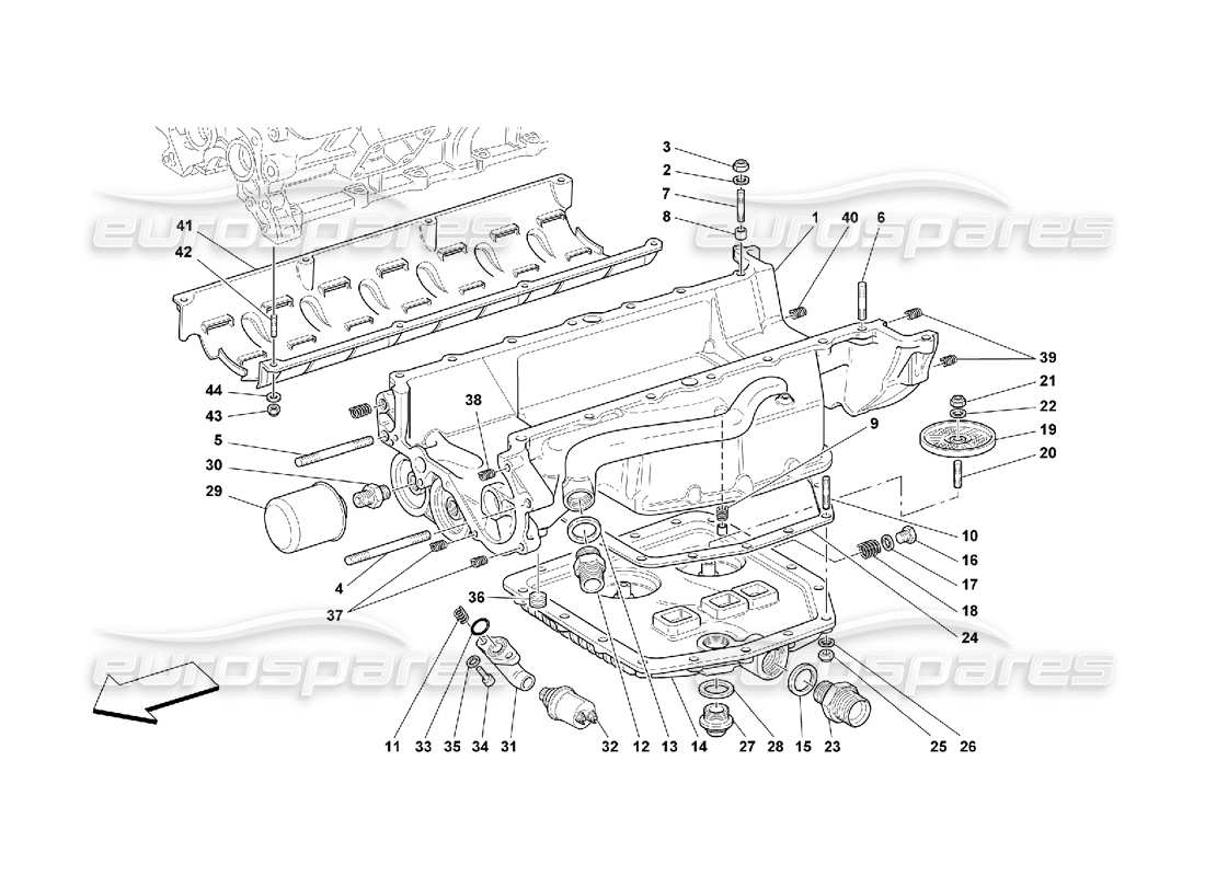 Ferrari 550 Maranello Schmierung – Ölwannen und Filter Teilediagramm