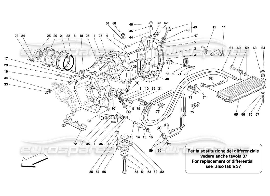 Ferrari 550 Maranello Differentialträger und Kupplungskühler Teildiagramm