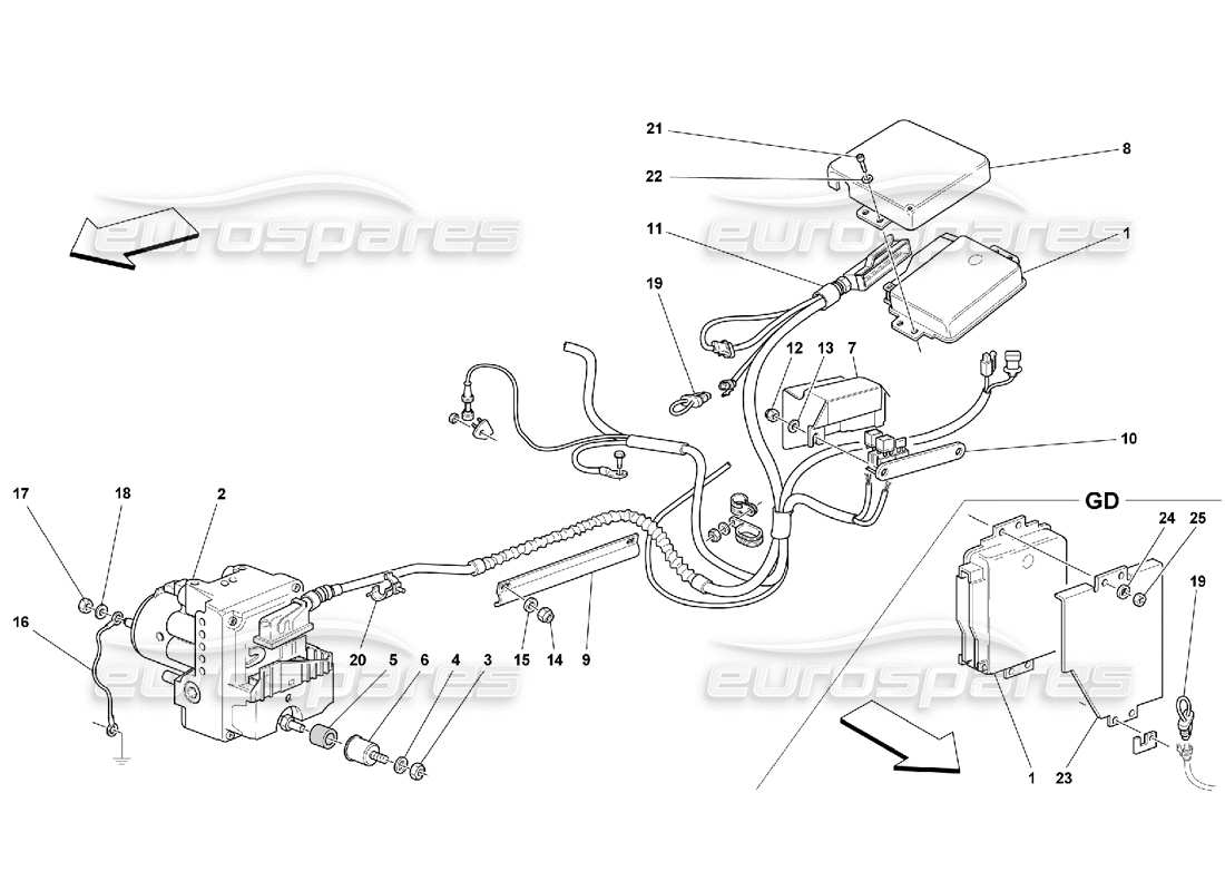 Ferrari 550 Maranello Steuergerät und hydraulische Ausrüstung für das ABS-ASR-System Teilediagramm