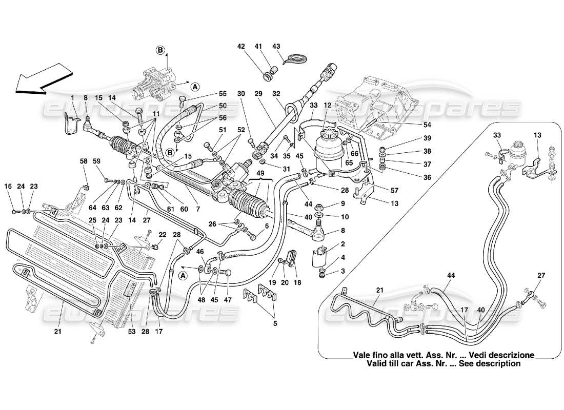 Ferrari 550 Maranello Hydraulisches Lenkgetriebe und Serpentine Teildiagramm