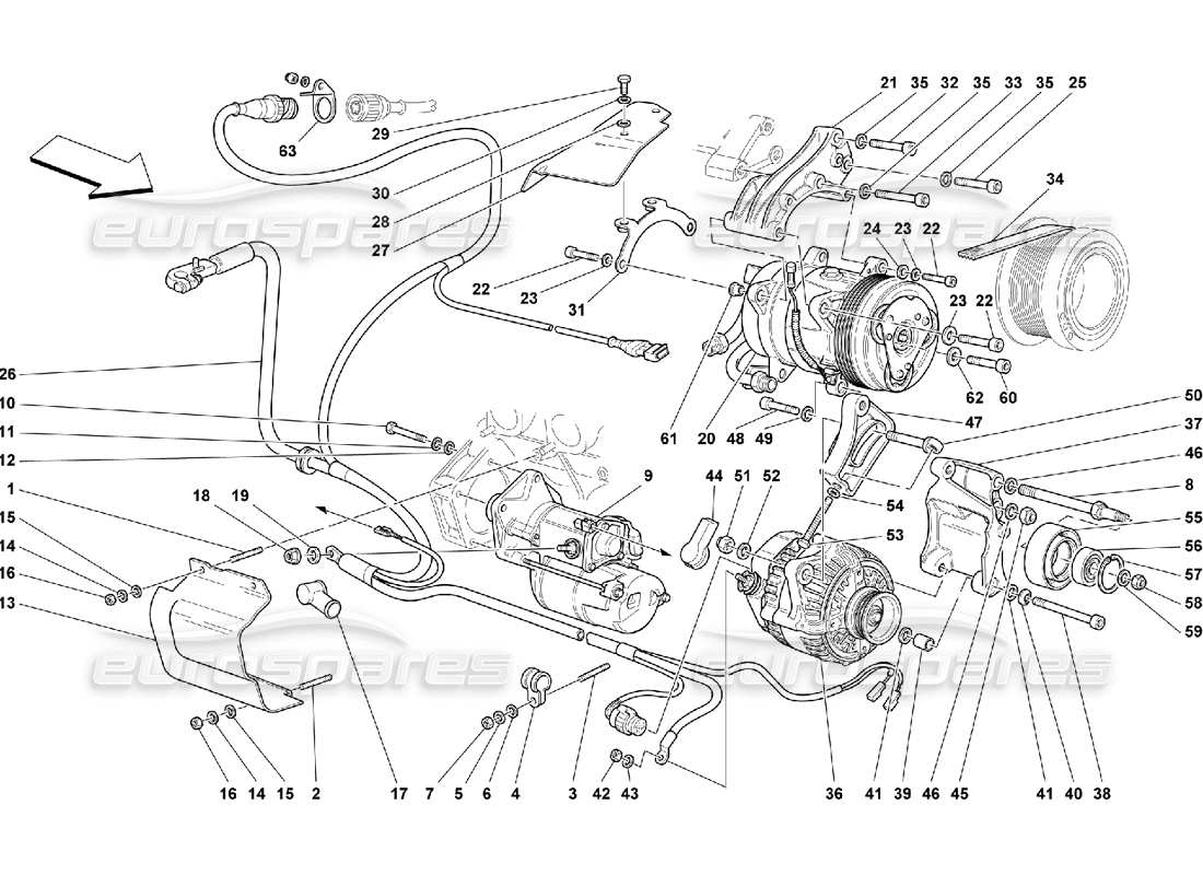 Ferrari 550 Maranello Generator-Startmotor und Wechselstromkompressor Teildiagramm