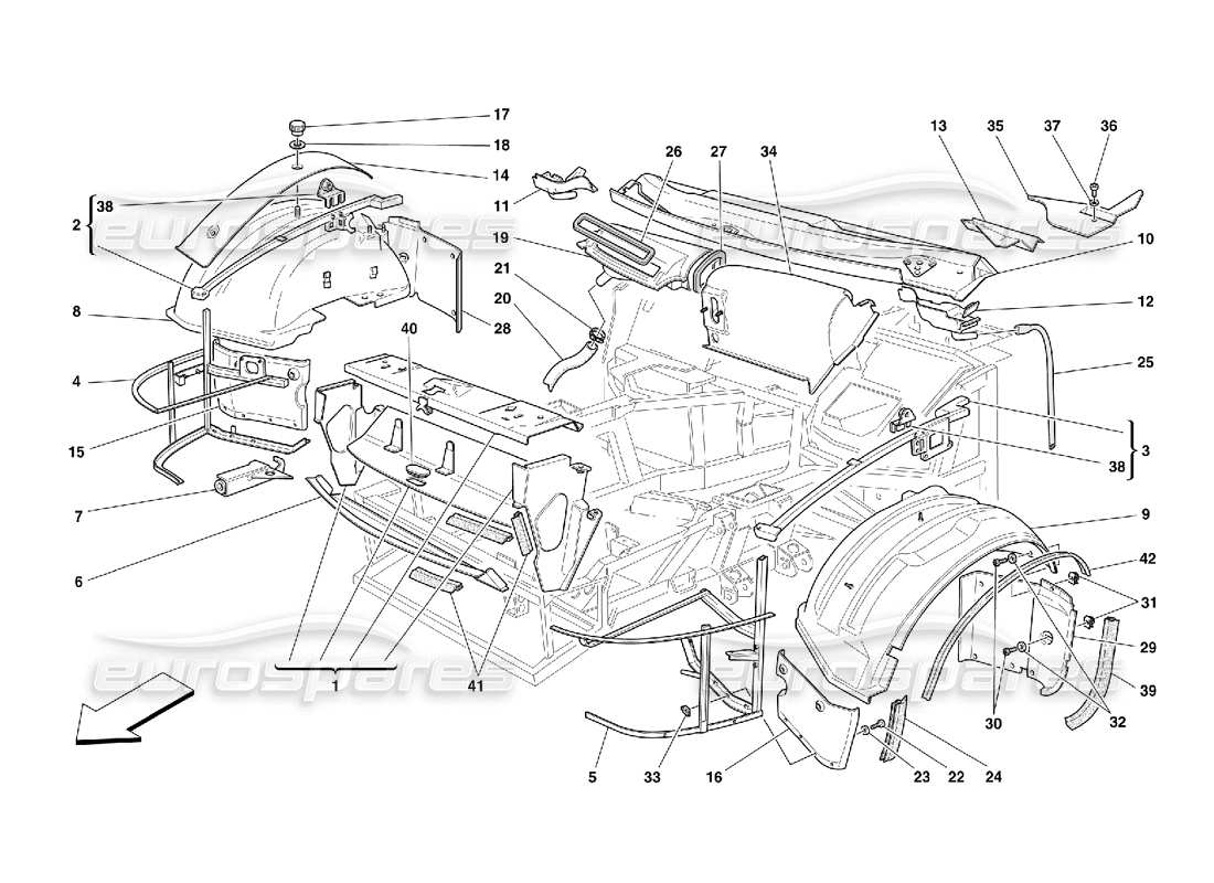 Ferrari 550 Maranello Vordere Strukturen und Komponenten Teilediagramm