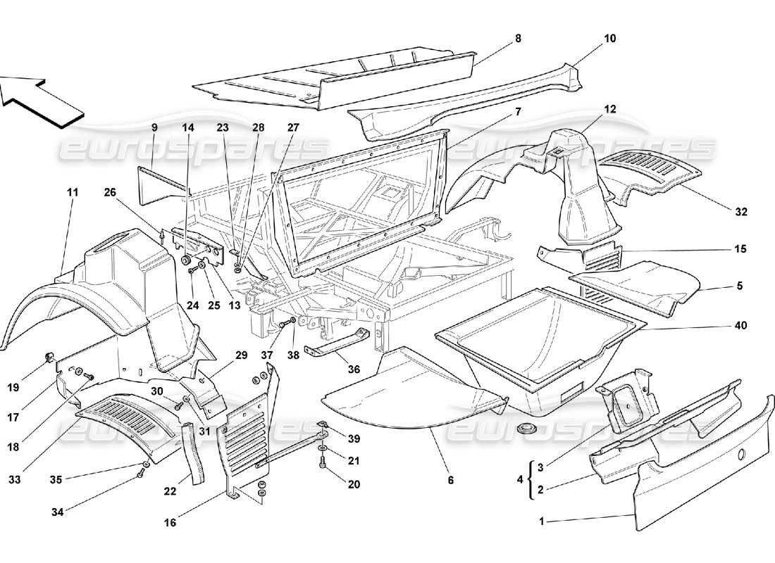 Ferrari 550 Maranello Hintere Strukturen und Komponenten Teildiagramm