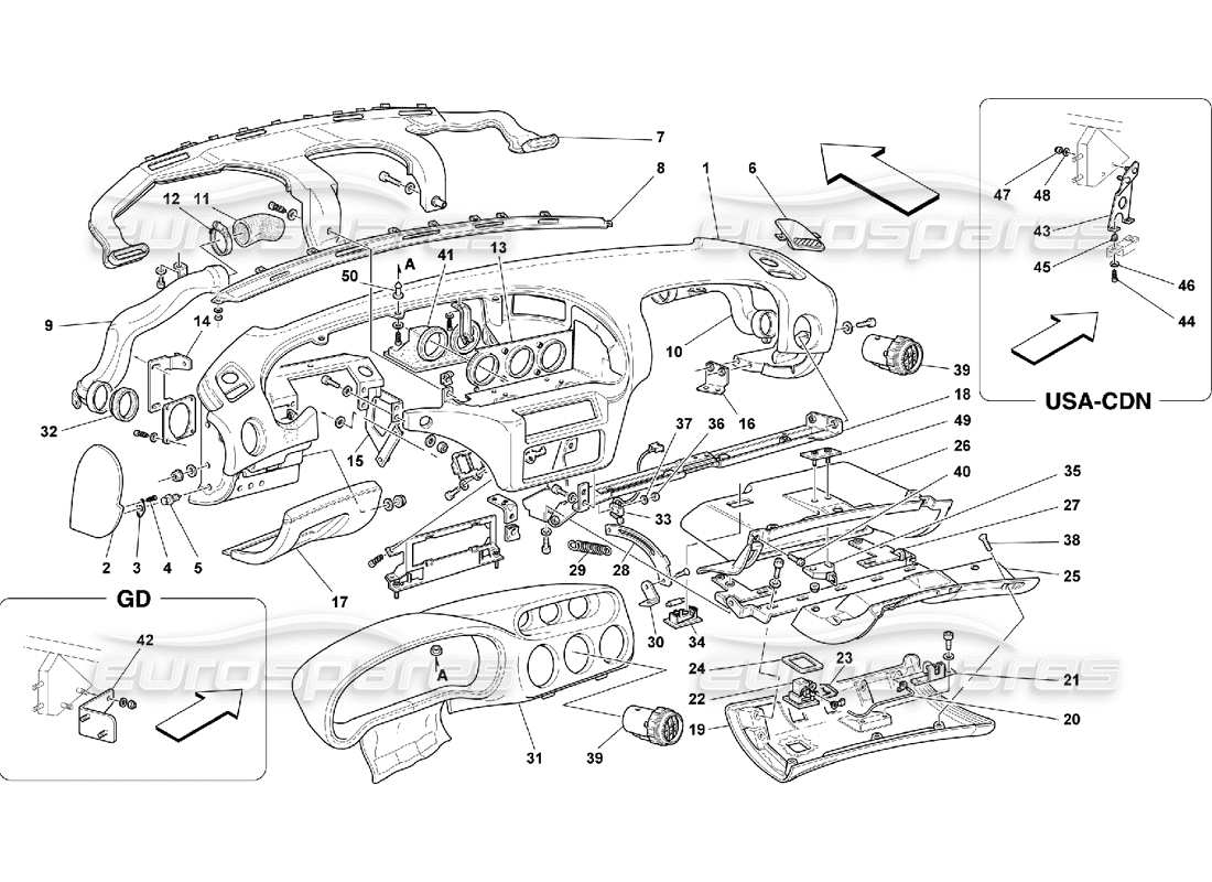 Ferrari 550 Maranello Instrumententafel Teilediagramm