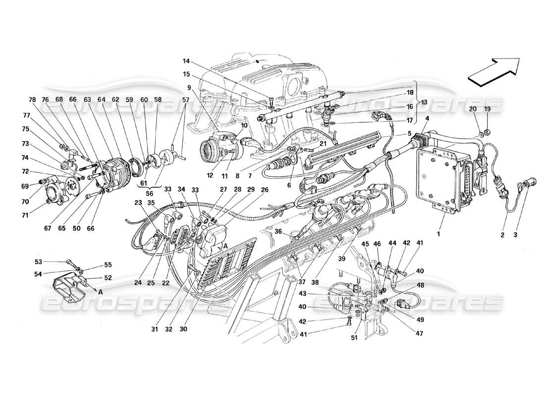 Ferrari 348 (1993) TB / TS Lufteinspritzung - Zündung Teilediagramm