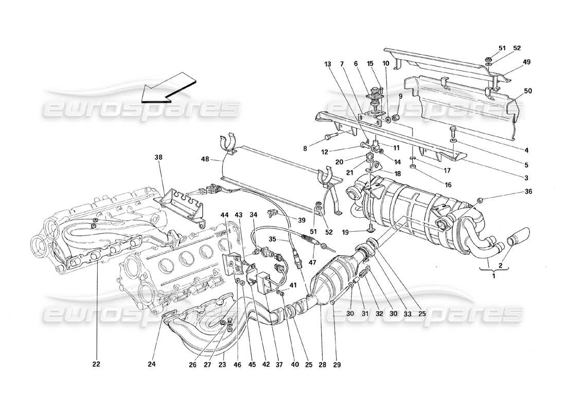 Ferrari 348 (1993) TB / TS Abgassystem Teilediagramm