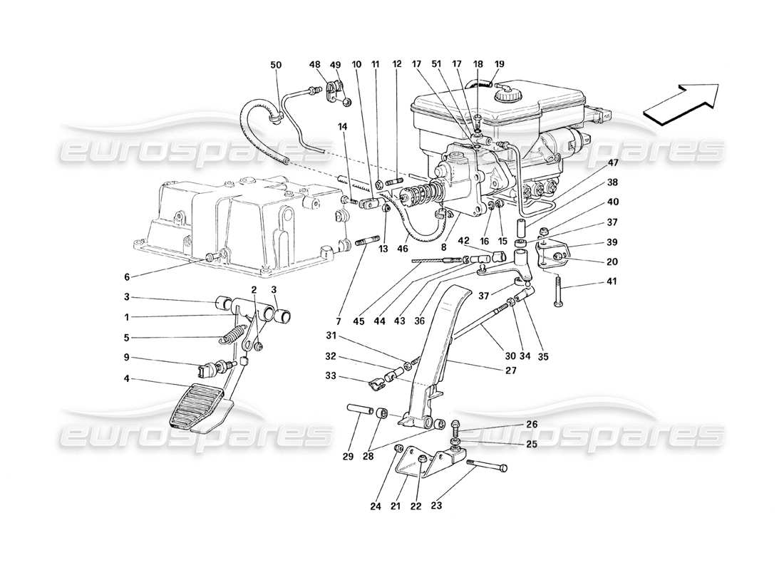 Ferrari 348 (1993) TB / TS Gaspedal und Bremshydrauliksystem Teilediagramm