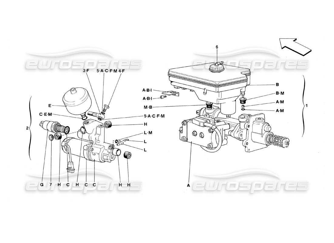 Ferrari 348 (1993) TB / TS Hydrauliksystem für Rutschfestigkeit Teilediagramm