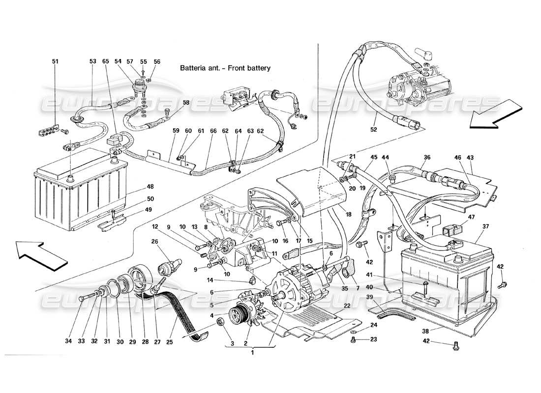 Ferrari 348 (1993) TB / TS Stromgenerator - Batterie Teilediagramm