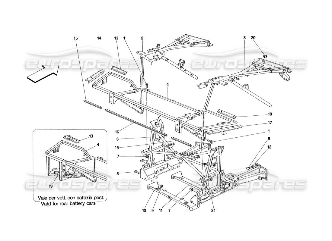 Ferrari 348 (1993) TB / TS Rahmen - Hinterteilelemente Teilediagramm