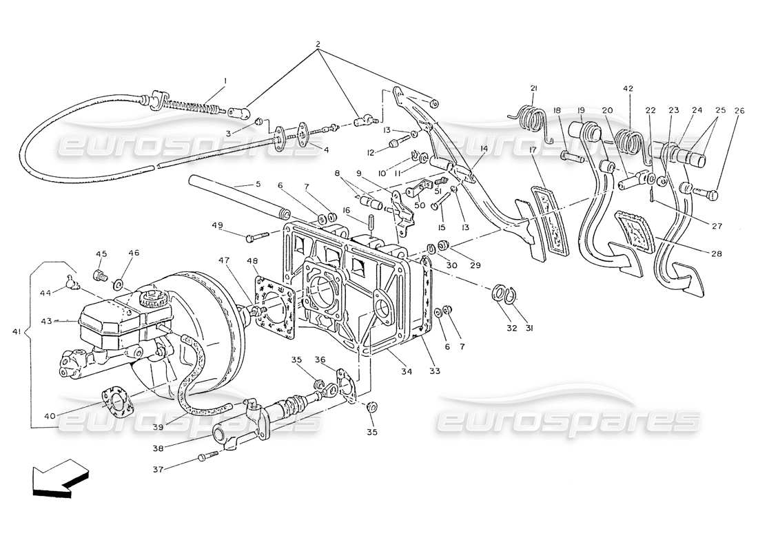 Maserati Ghibli 2.8 (ohne ABS) Pedalbrett, Servobremse, Kupplungspumpe Teilediagramm
