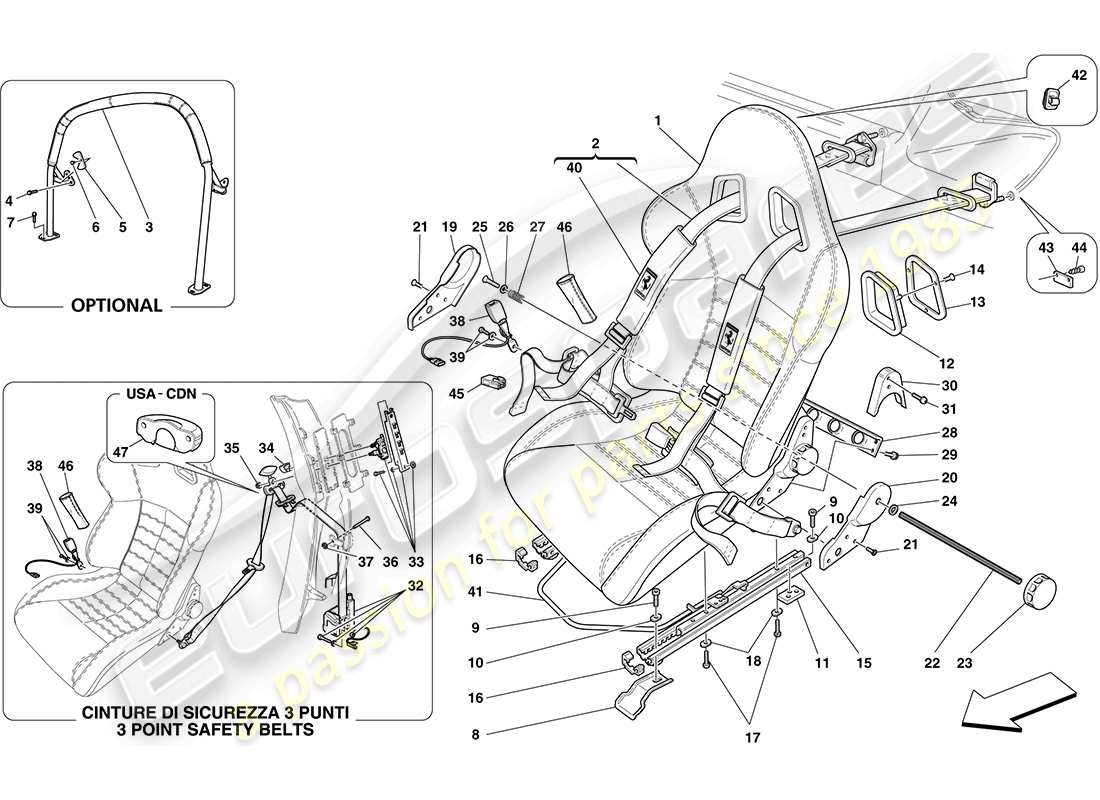 Ferrari F430 Coupé (RHD) Racing SEAT-4-Punkt-Sitzgurt-Überrollbügel Teilediagramm
