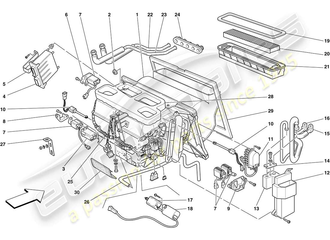Ferrari F430 Coupé (RHD) Verdampfereinheit Teilediagramm