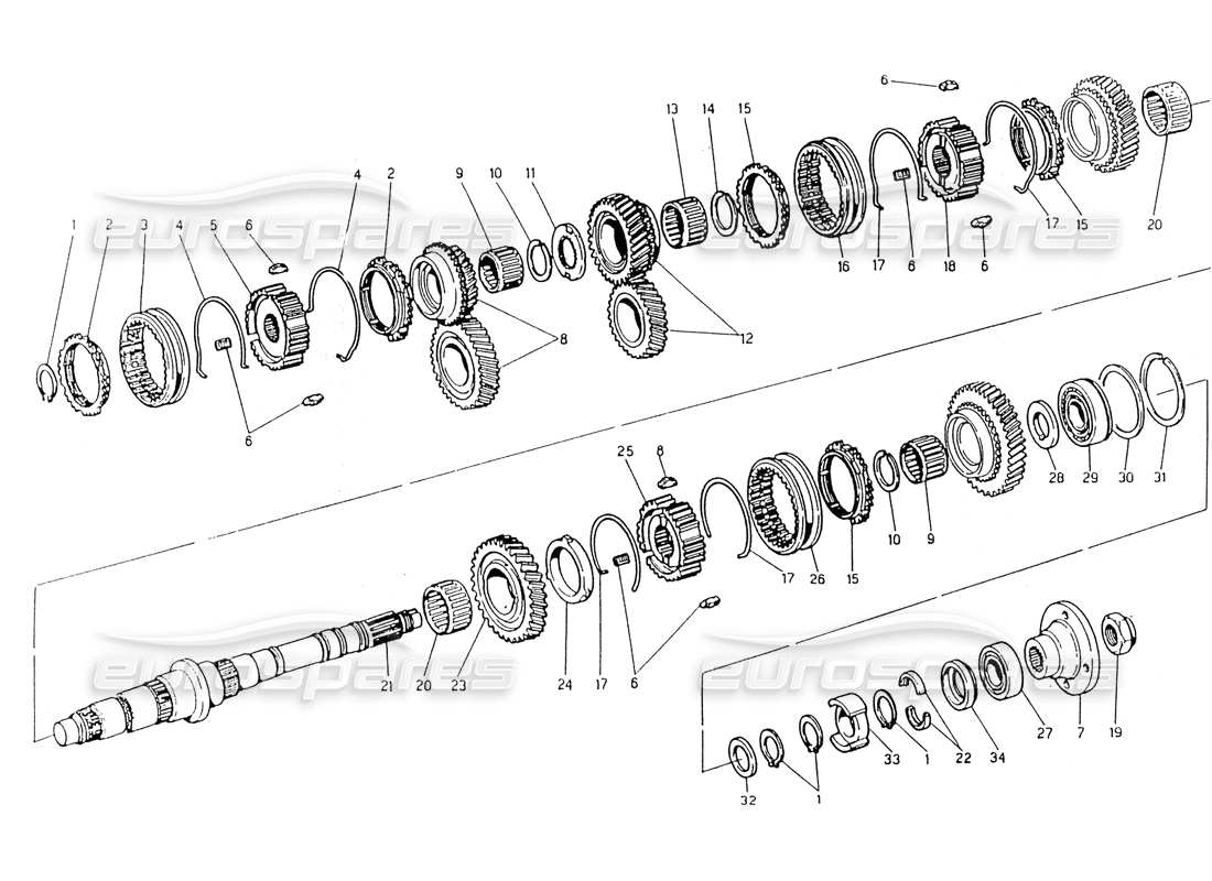 Maserati 418 / 4.24v / 430 Getriebe, ZF-Hauptwelle Teildiagramm