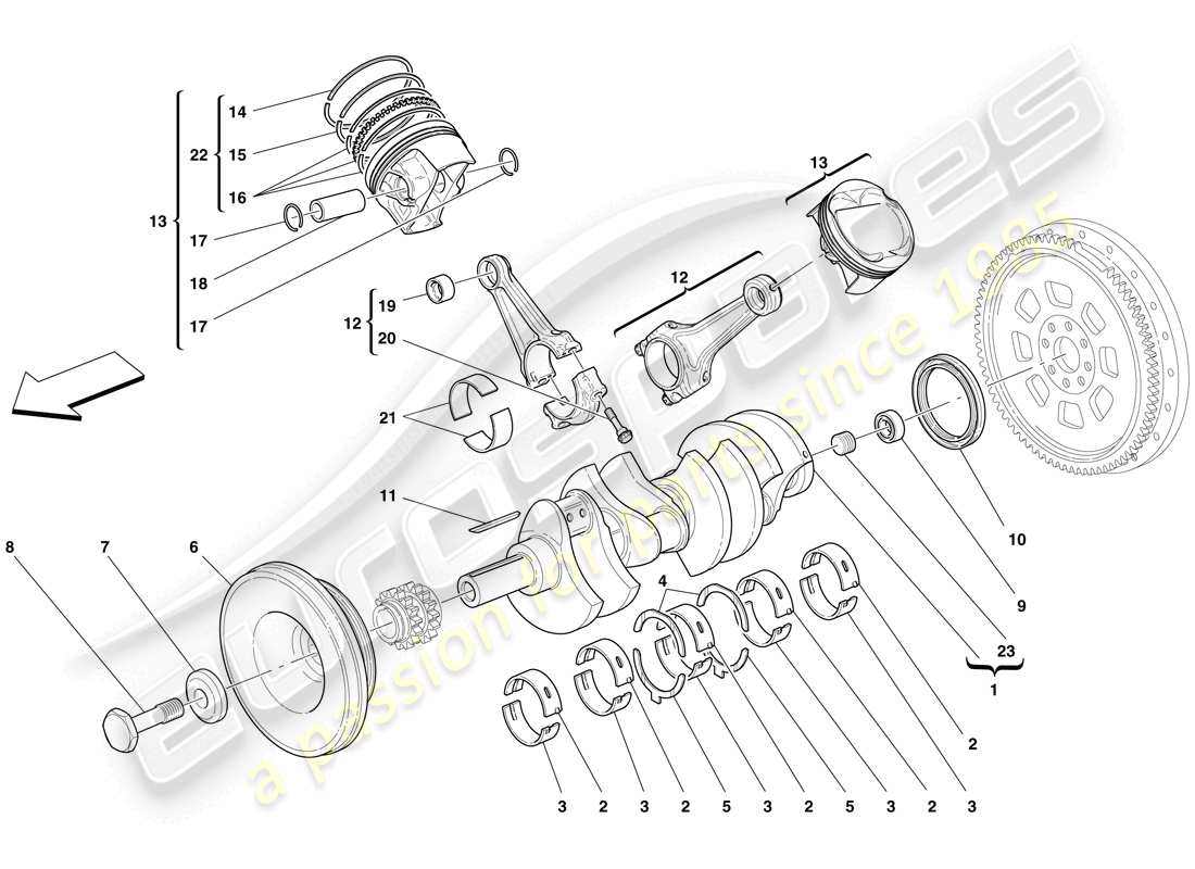Ferrari F430 Spider (USA) Kurbelwelle – Pleuel und Kolben Teildiagramm
