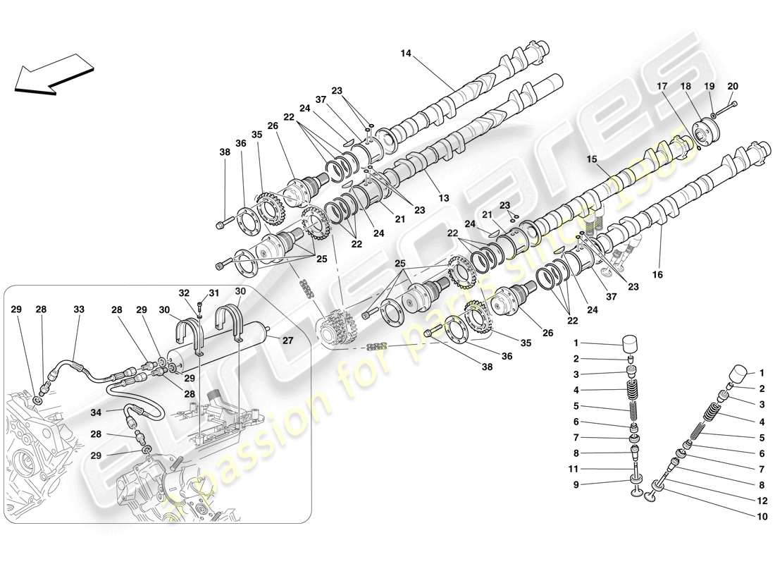 Ferrari F430 Spider (USA) Zeitsteuerungssystem – Stößel Teildiagramm